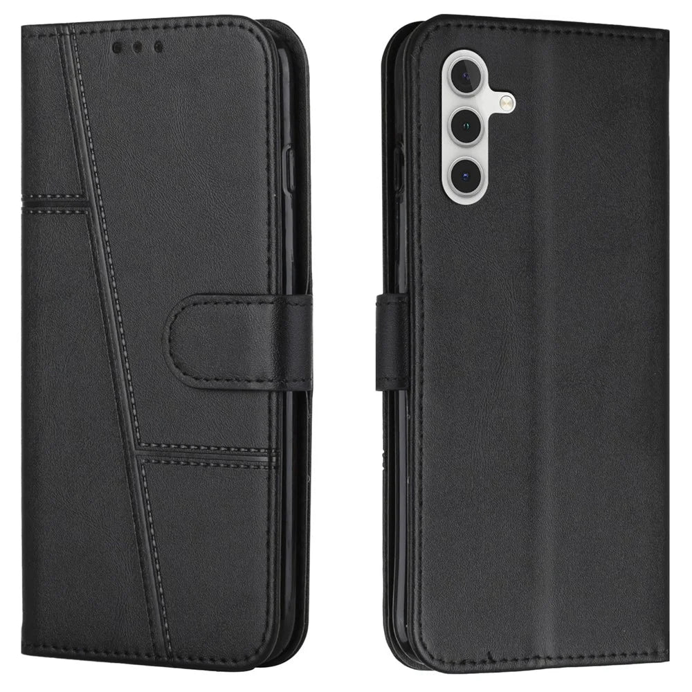 Stitching Lines Design PU Leather Phone Cover Flip Stand Wallet Case for Samsung Galaxy A13 5G / A04s 4G (164.7mm) - Black - 1