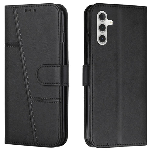 Stitching Lines Design PU Leather Phone Cover Flip Stand Wallet Case for Samsung Galaxy A13 5G / A04s 4G (164.7mm) - Black - 1