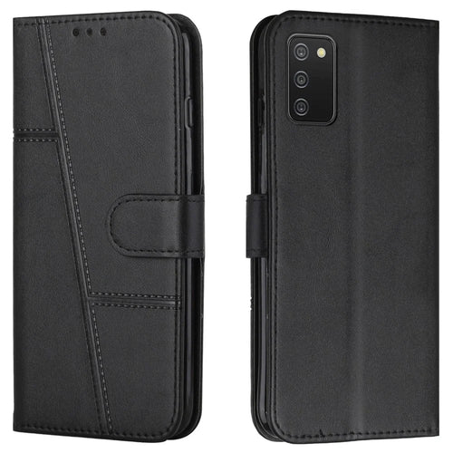 Stitching Lines Design PU Leather Phone Case Mobile Phone Cover Flip Stand Wallet for Samsung Galaxy A03s (166.5mm) - Black - 1
