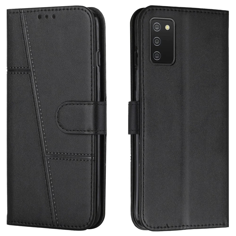 Stitching Lines Design PU Leather Phone Case Mobile Phone Cover Flip Stand Wallet for Samsung Galaxy A03s (166.5mm) - Black - 1