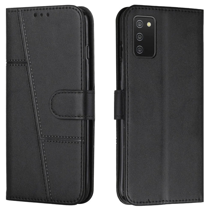 Stitching Lines Design PU Leather Phone Case Mobile Phone Cover Flip Stand Wallet for Samsung Galaxy A03s (166.5mm) - Black - 1