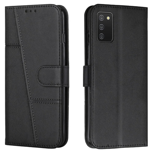 Anti-scratch Stitching Lines Design Flip PU Leather Phone Cover Stand Wallet Phone Case for Samsung Galaxy A03s (164.2mm) - Black - 1