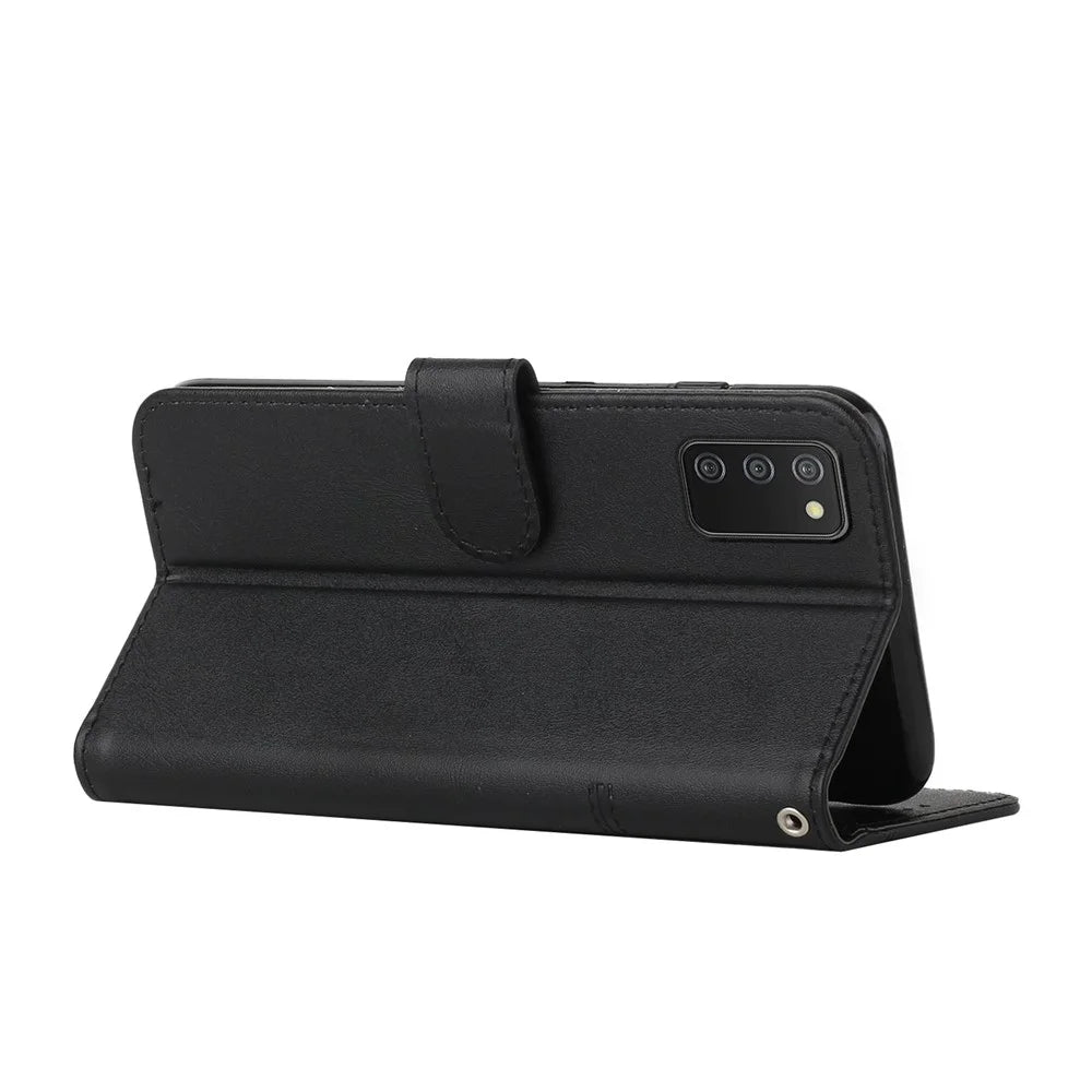 Anti-scratch Stitching Lines Design Flip PU Leather Phone Cover Stand Wallet Phone Case for Samsung Galaxy A03s (164.2mm) - Black - 7