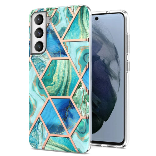 Anti-scratch 2.0mm Marble Pattern IMD Electroplating Soft TPU Phone Cover for Samsung Galaxy S21 FE 5G - Green - 1