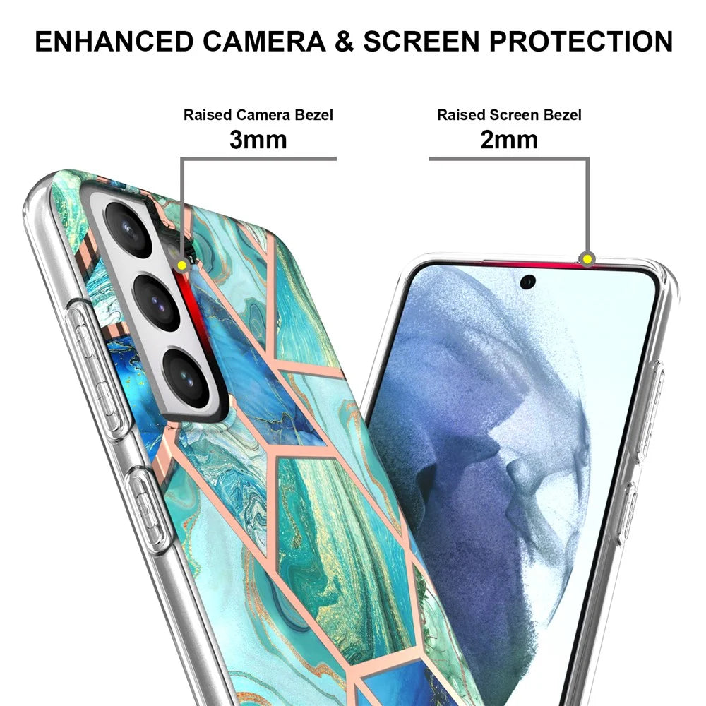 Anti-scratch 2.0mm Marble Pattern IMD Electroplating Soft TPU Phone Cover for Samsung Galaxy S21 FE 5G - Green - 3