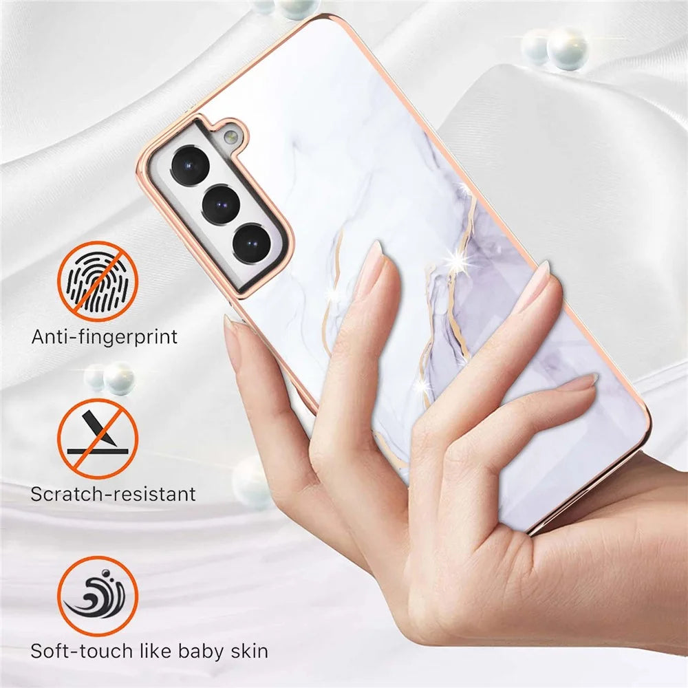 Fashion Marble Pattern IMD Shockproof Anti-Fall TPU Back Shell for Samsung Galaxy S21 FE 5G - White 006 - 2