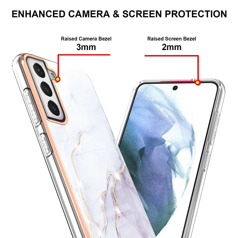 Fashion Marble Pattern IMD Shockproof Anti-Fall TPU Back Shell for Samsung Galaxy S21 FE 5G - White 006 - 4