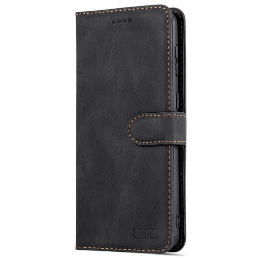 AZNS Stand Wallet PU Leather Cover + TPU Folio Flip Protective Phone Case Cover for Samsung Galaxy S22 5G - Black - 2