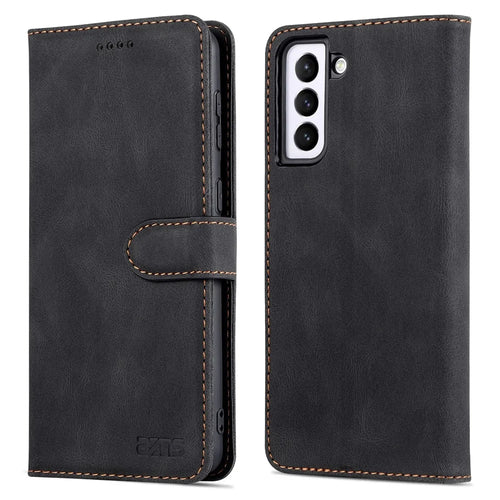 AZNS PU Leather Cover Stand Wallet Folio Flip Phone Case Protector for Samsung Galaxy S22+ 5G - Black - 1