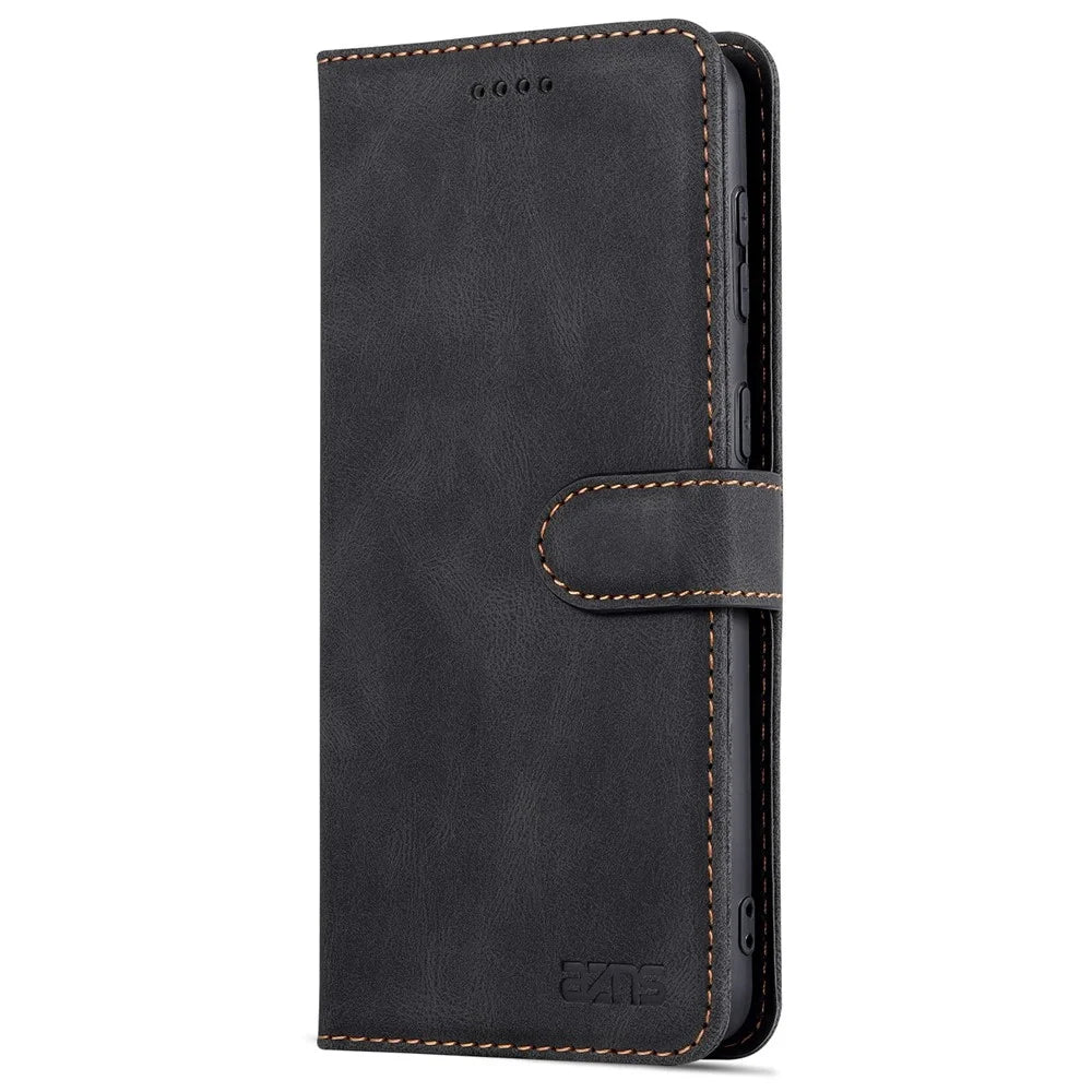 AZNS PU Leather Cover Stand Wallet Folio Flip Phone Case Protector for Samsung Galaxy S22+ 5G - Black - 2
