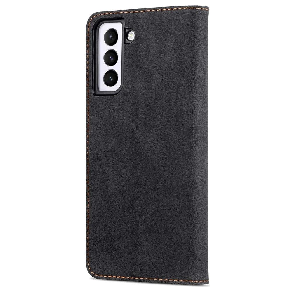 AZNS PU Leather Cover Stand Wallet Folio Flip Phone Case Protector for Samsung Galaxy S22+ 5G - Black - 3