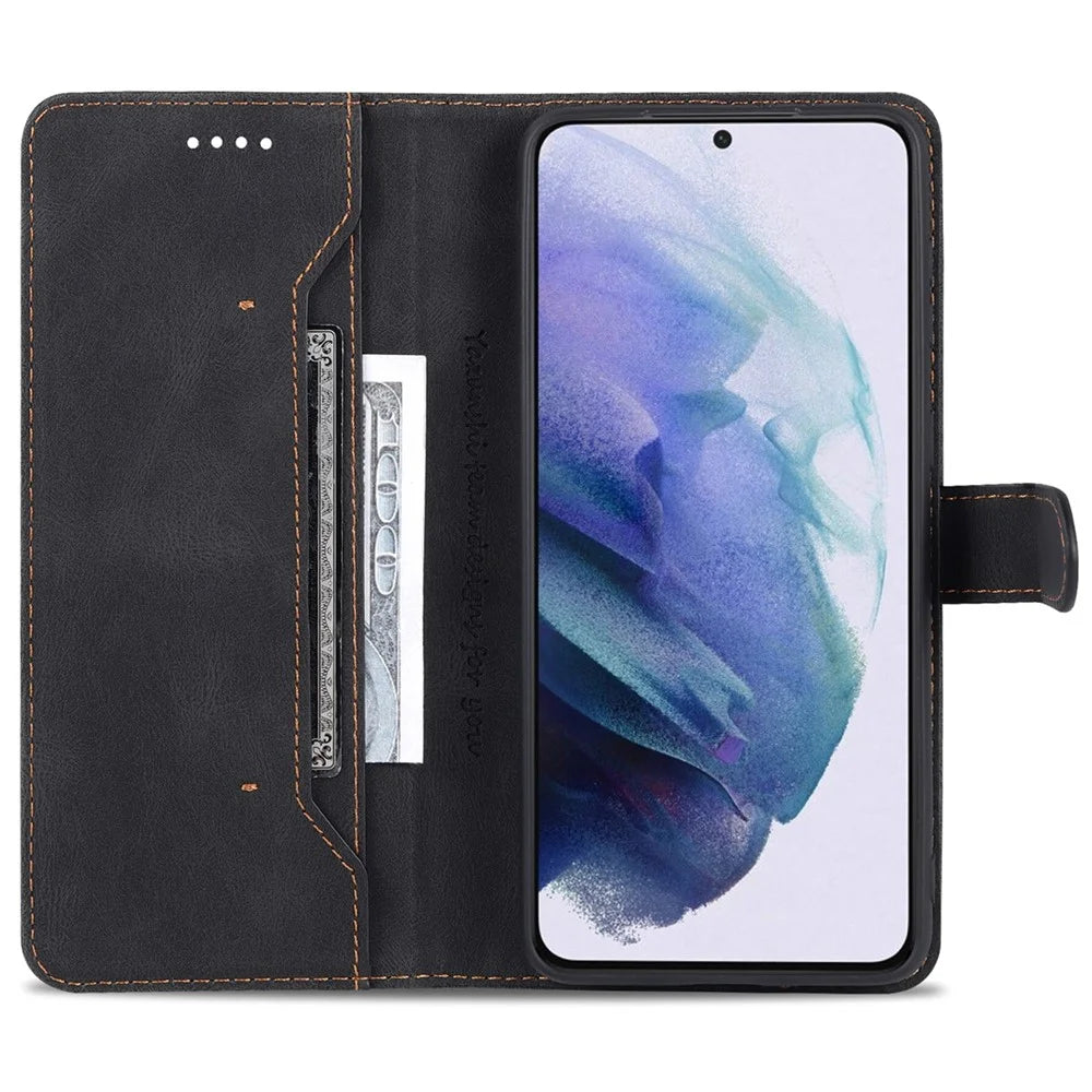 AZNS PU Leather Cover Stand Wallet Folio Flip Phone Case Protector for Samsung Galaxy S22+ 5G - Black - 4