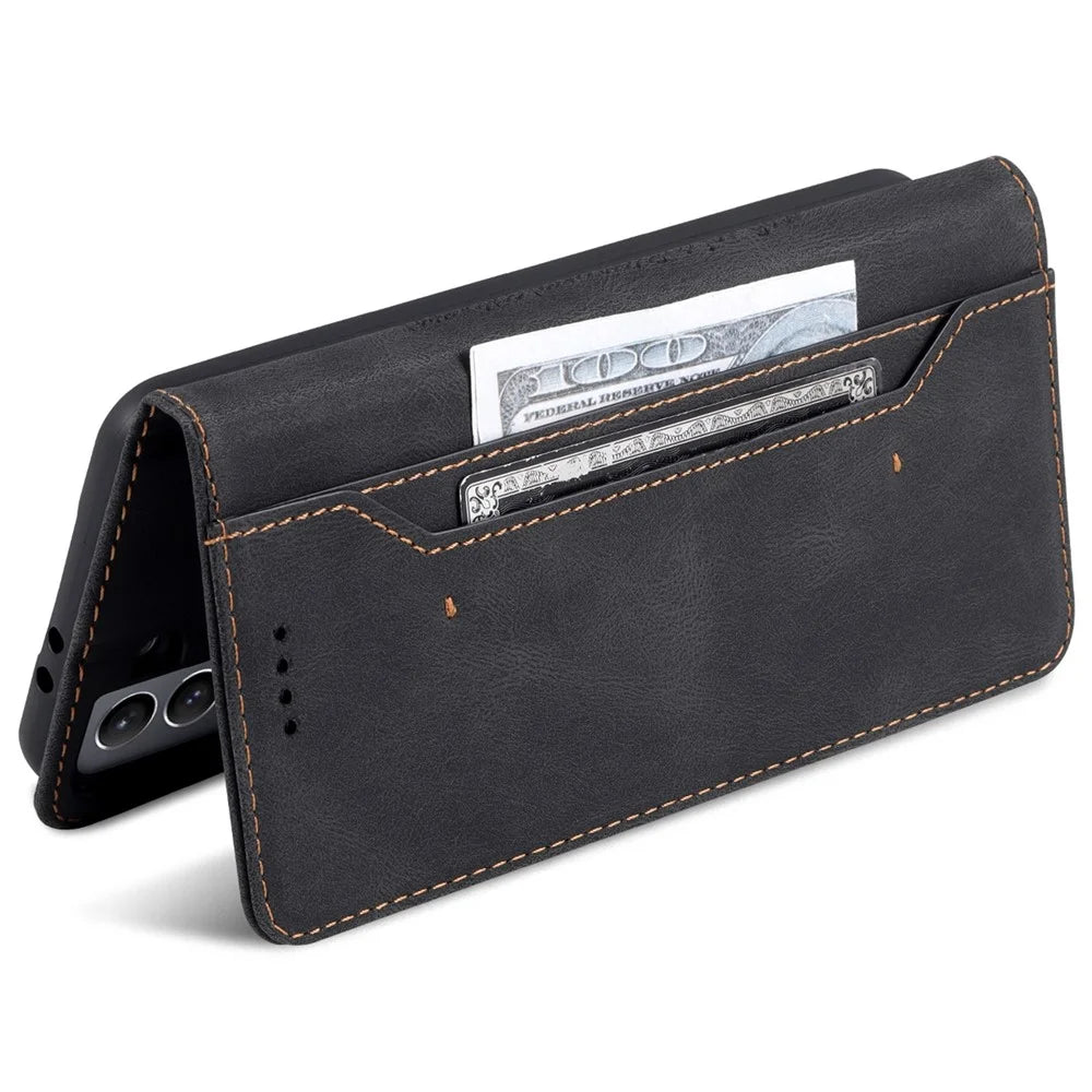 AZNS PU Leather Cover Stand Wallet Folio Flip Phone Case Protector for Samsung Galaxy S22+ 5G - Black - 7