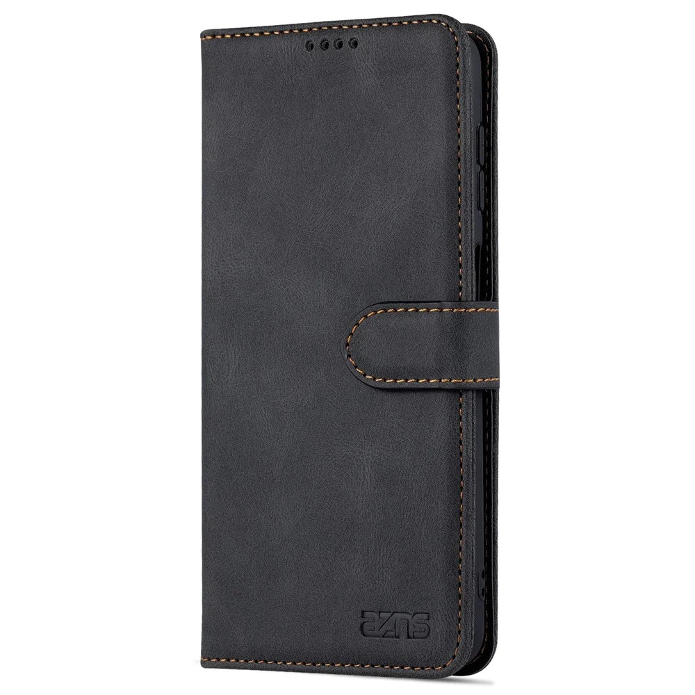 AZNS Shockproof PU Leather + TPU Magnetic Clasp Stand Wallet Phone Case Cover for Samsung Galaxy A13 5G / A04s 4G (164.7mm) - Black - 2