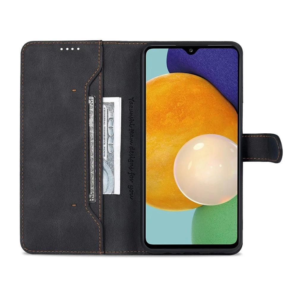 AZNS Shockproof PU Leather + TPU Magnetic Clasp Stand Wallet Phone Case Cover for Samsung Galaxy A13 5G / A04s 4G (164.7mm) - Black - 4