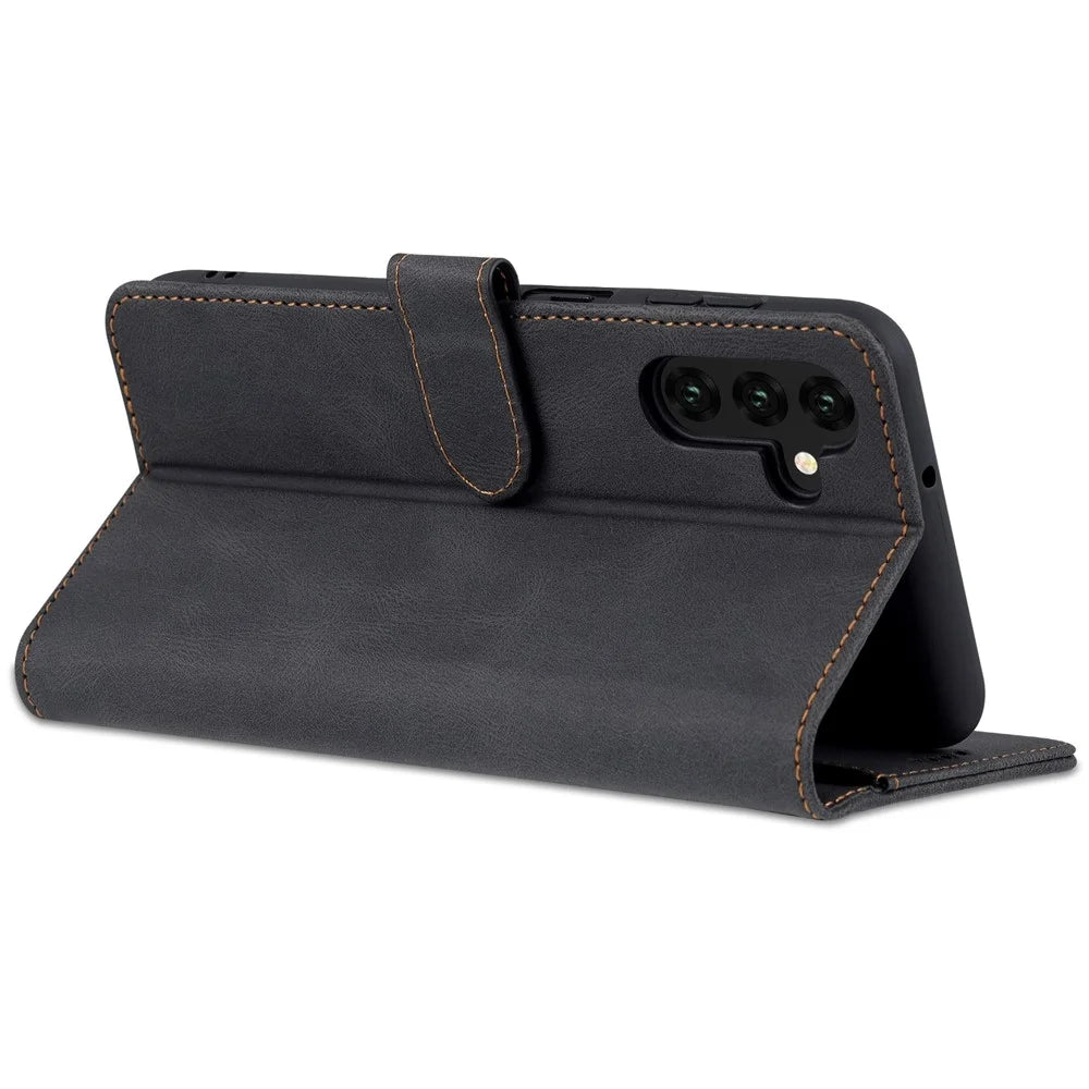 AZNS Shockproof PU Leather + TPU Magnetic Clasp Stand Wallet Phone Case Cover for Samsung Galaxy A13 5G / A04s 4G (164.7mm) - Black - 6