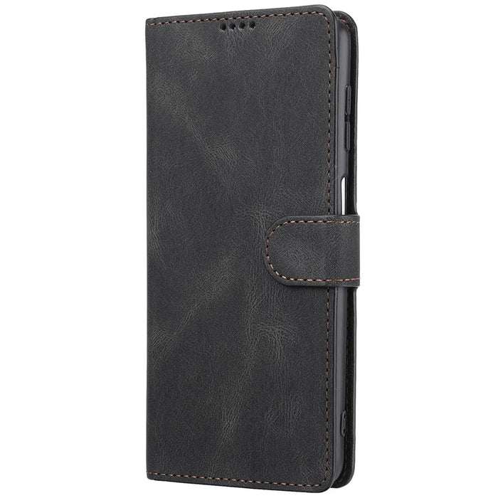Classic Style PU Leather Flip Folio Case Wallet Stand Magnetic Protective Cover with Strap for Samsung Galaxy A22 4G (EU Version) / M32 (Global Version) - Black - 2