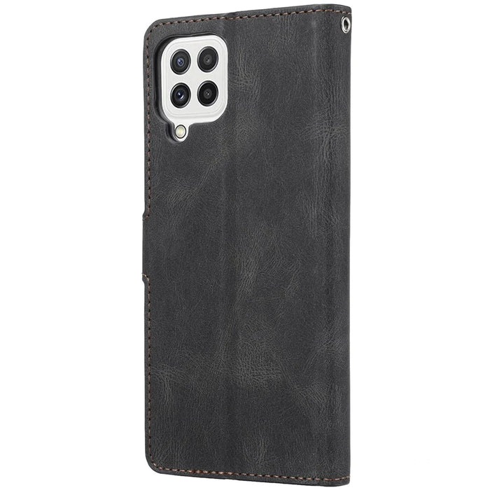 Classic Style PU Leather Flip Folio Case Wallet Stand Magnetic Protective Cover with Strap for Samsung Galaxy A22 4G (EU Version) / M32 (Global Version) - Black - 3