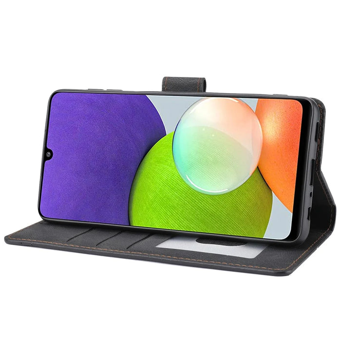 Classic Style PU Leather Flip Folio Case Wallet Stand Magnetic Protective Cover with Strap for Samsung Galaxy A22 4G (EU Version) / M32 (Global Version) - Black - 4