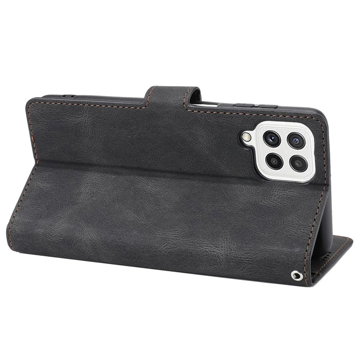 Classic Style PU Leather Flip Folio Case Wallet Stand Magnetic Protective Cover with Strap for Samsung Galaxy A22 4G (EU Version) / M32 (Global Version) - Black - 5