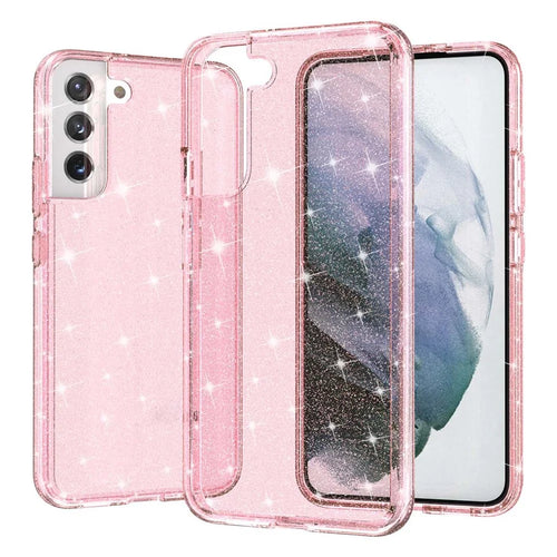 Glittering TPU + PC  Phone Case Shiny Powder Transparent 3.0mm Thickened Hybrid Phone Protector for Samsung Galaxy S22+ 5G - Pink - 1