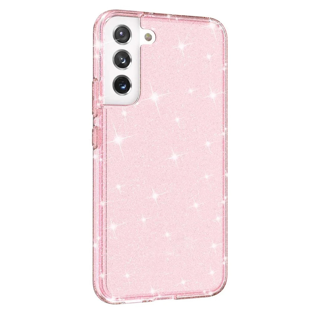 Glittering TPU + PC  Phone Case Shiny Powder Transparent 3.0mm Thickened Hybrid Phone Protector for Samsung Galaxy S22+ 5G - Pink - 4