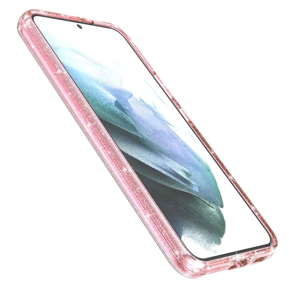Glittering TPU + PC  Phone Case Shiny Powder Transparent 3.0mm Thickened Hybrid Phone Protector for Samsung Galaxy S22+ 5G - Pink - 7