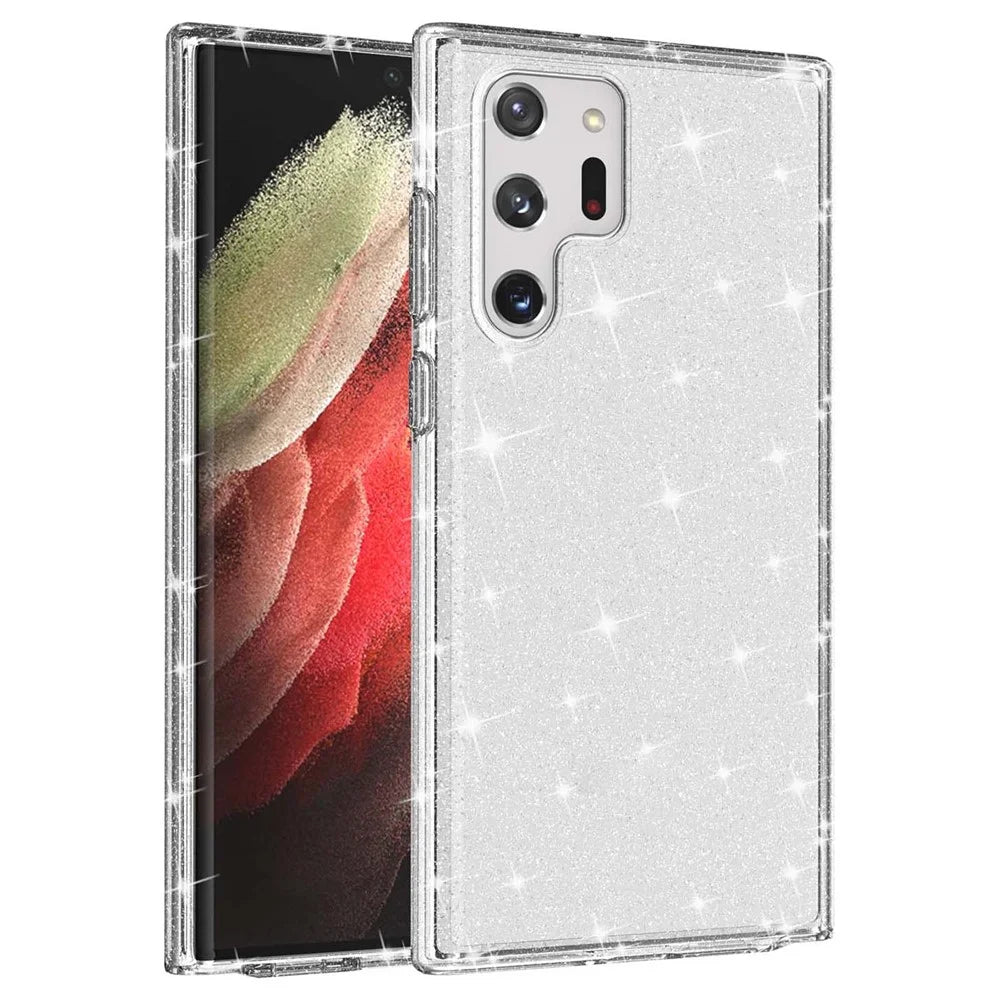 Glittering TPU + PC  Phone Case Transparent Design 3.0mm Thickened Shock-Resistant Hybrid Phone Protector for Samsung Galaxy S22 Ultra 5G - Transparent - 2