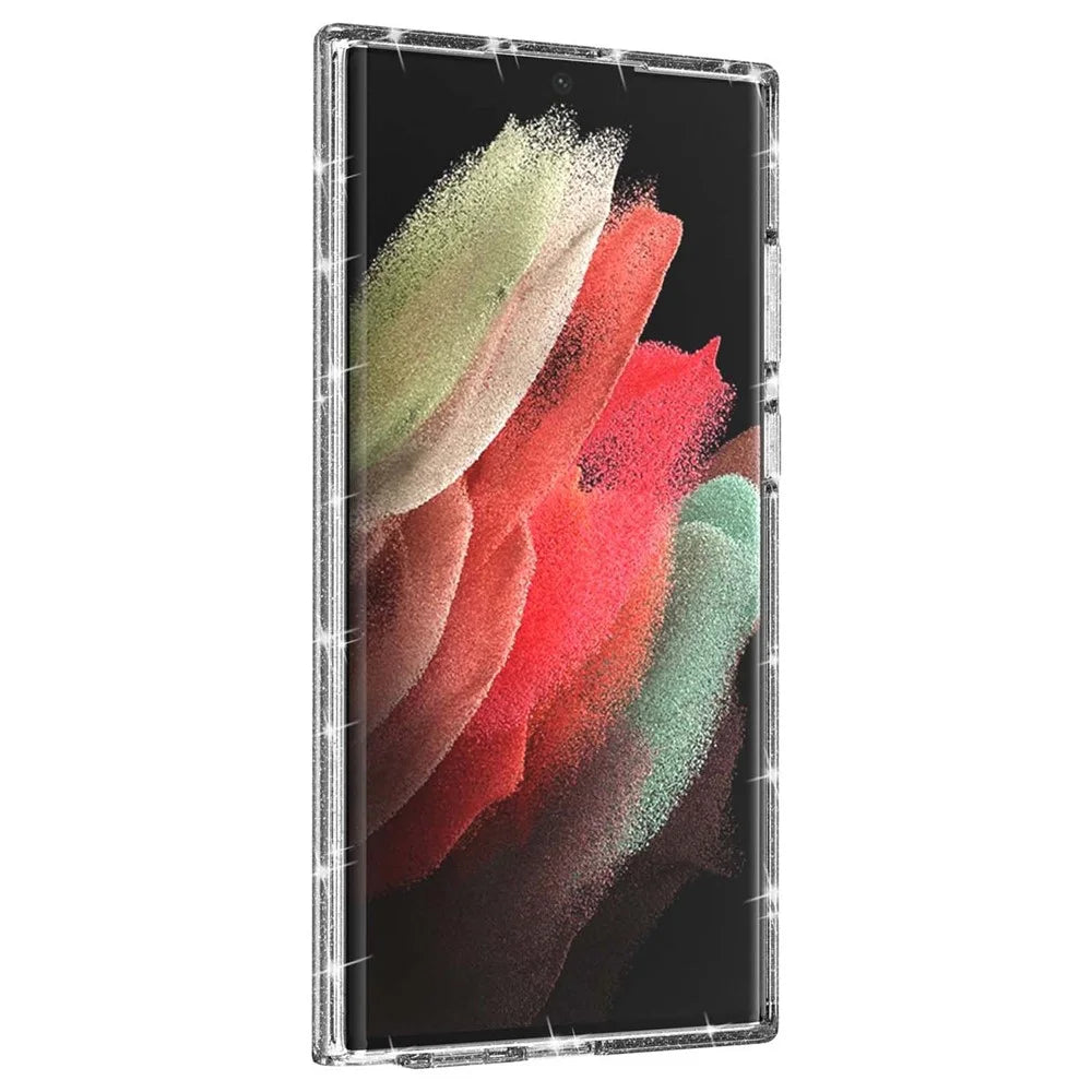 Glittering TPU + PC  Phone Case Transparent Design 3.0mm Thickened Shock-Resistant Hybrid Phone Protector for Samsung Galaxy S22 Ultra 5G - Transparent - 5