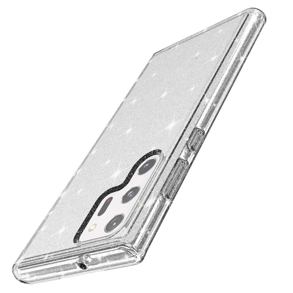 Glittering TPU + PC  Phone Case Transparent Design 3.0mm Thickened Shock-Resistant Hybrid Phone Protector for Samsung Galaxy S22 Ultra 5G - Transparent - 6