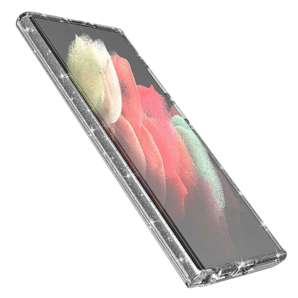 Glittering TPU + PC  Phone Case Transparent Design 3.0mm Thickened Shock-Resistant Hybrid Phone Protector for Samsung Galaxy S22 Ultra 5G - Transparent - 7