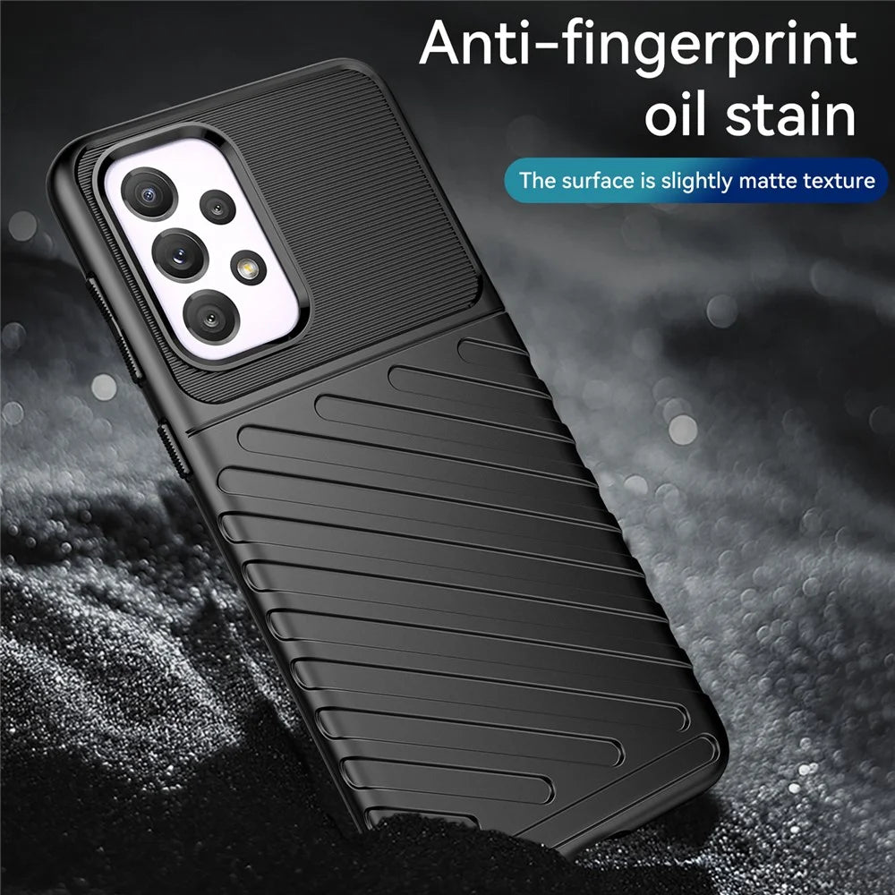 Thunder Series Twill Texture Soft Thickened TPU Anti-Scratch Shockproof Protective Case for Samsung Galaxy A33 5G - Black - 5