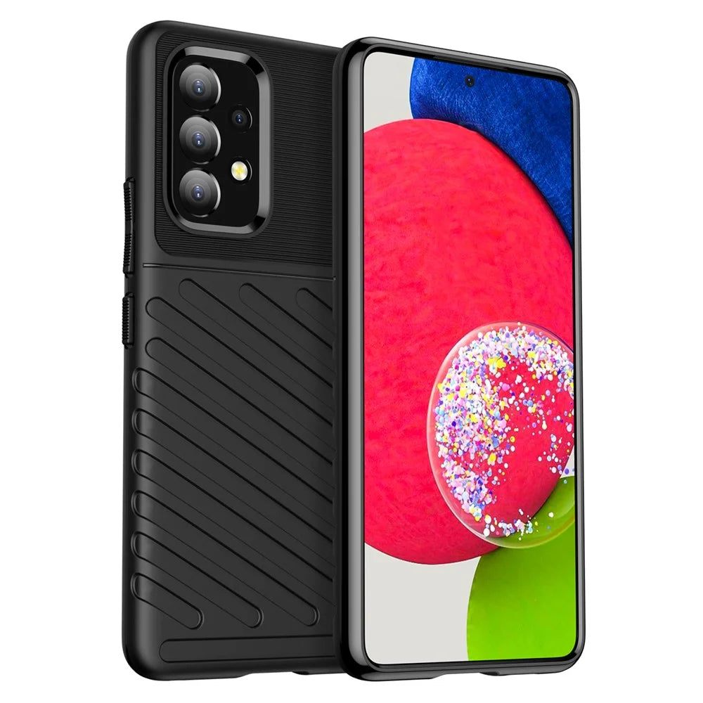Thunder Series Thickened TPU Case Twill Texture Flexible Anti-Scratch Shockproof Protective Case for Samsung Galaxy A53 5G - Black - 1
