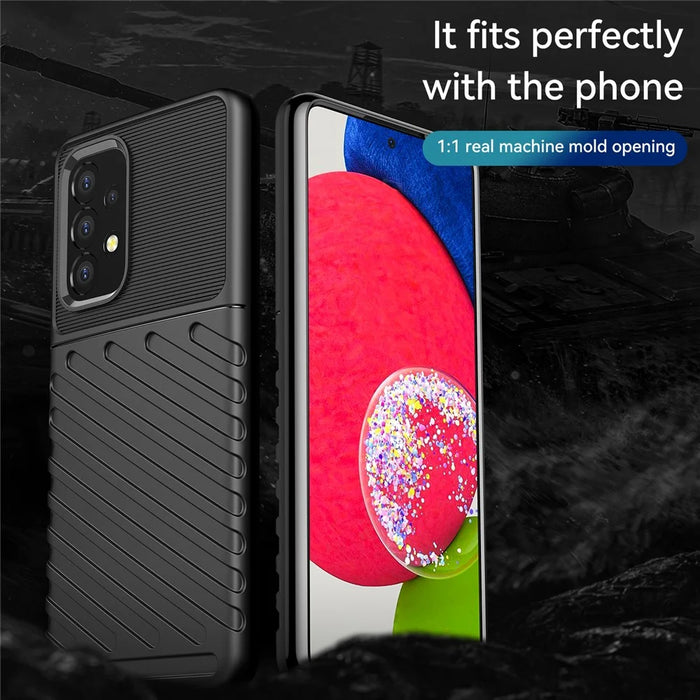 Thunder Series Thickened TPU Case Twill Texture Flexible Anti-Scratch Shockproof Protective Case for Samsung Galaxy A53 5G - Black - 2