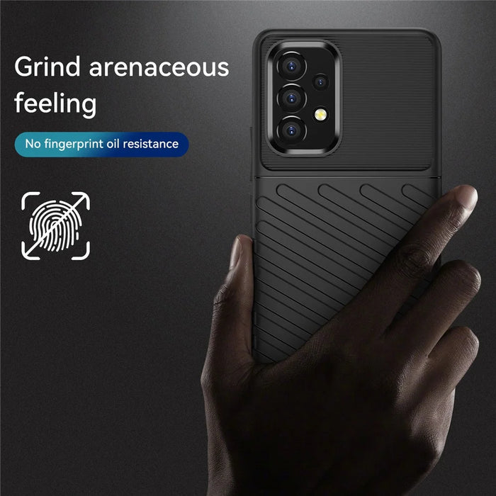 Thunder Series Thickened TPU Case Twill Texture Flexible Anti-Scratch Shockproof Protective Case for Samsung Galaxy A53 5G - Black - 3