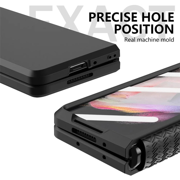 Shockproof PC Back Panel + TPU Hinge Flipping Phone Case Cover for Samsung Galaxy Z Fold3 5G - Black - 2