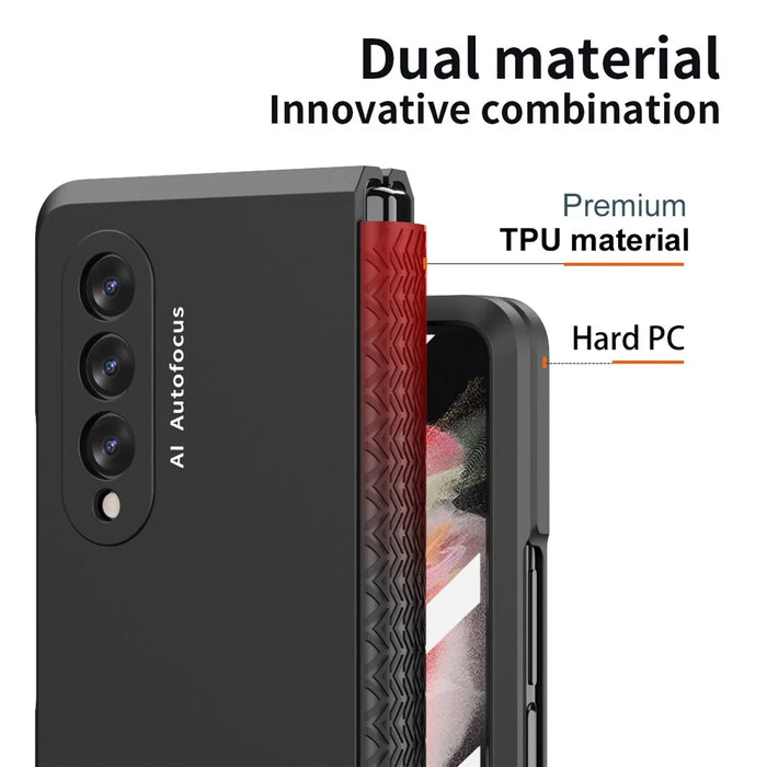 Shockproof PC Back Panel + TPU Hinge Flipping Phone Case Cover for Samsung Galaxy Z Fold3 5G - Black - 3
