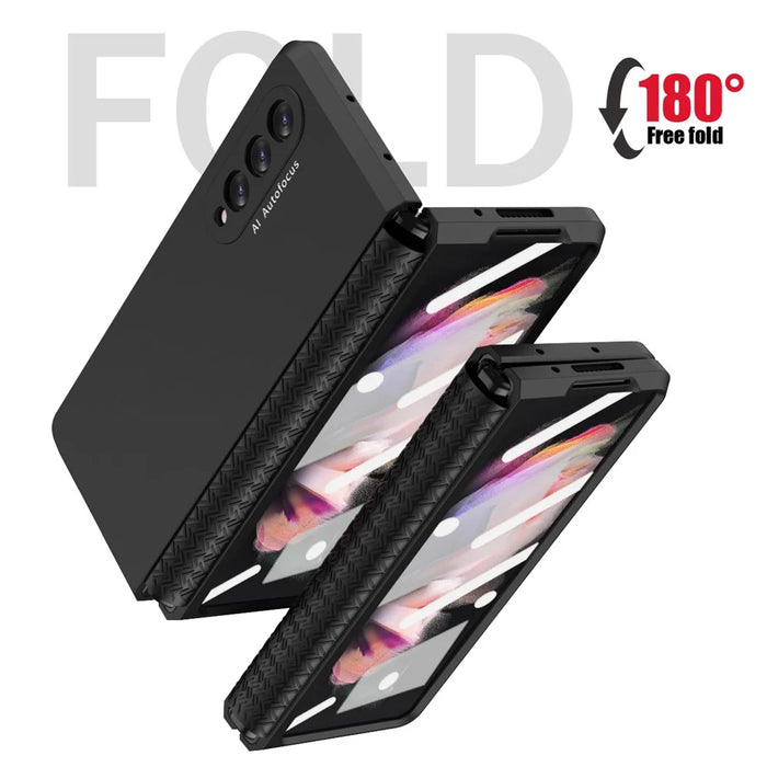 Shockproof PC Back Panel + TPU Hinge Flipping Phone Case Cover for Samsung Galaxy Z Fold3 5G - Black - 5