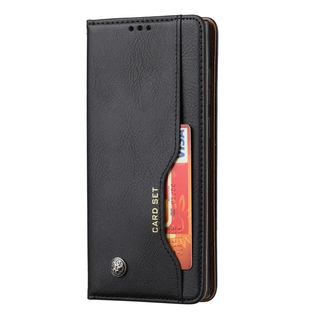 Front Card Slot Design Auto-absorbed Case Well-protected Anti-fall Wallet Leather Phone Cover with Stand for Samsung Galaxy S22 Ultra 5G - Black - 2