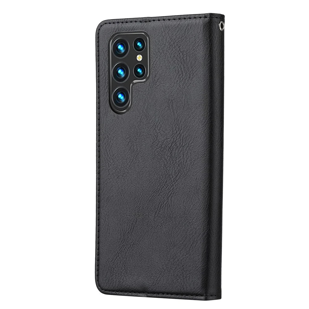 Front Card Slot Design Auto-absorbed Case Well-protected Anti-fall Wallet Leather Phone Cover with Stand for Samsung Galaxy S22 Ultra 5G - Black - 3