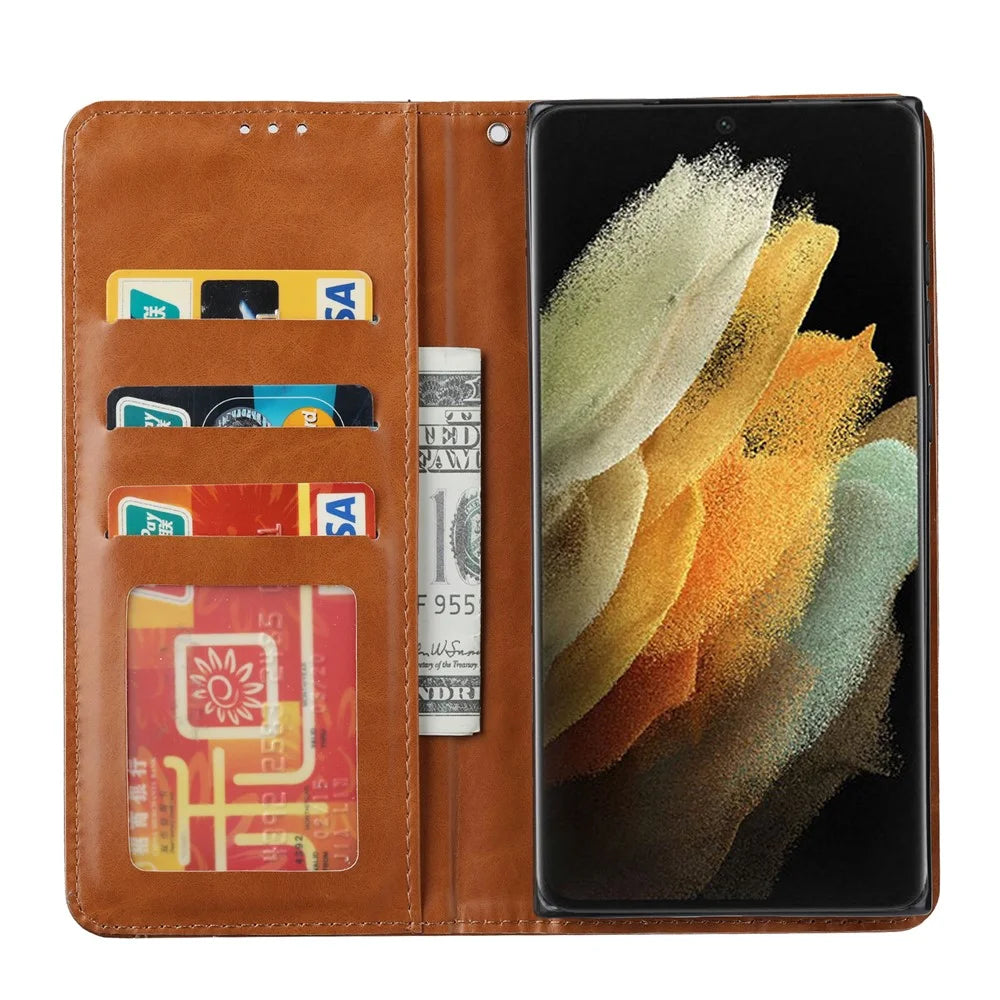 Front Card Slot Design Auto-absorbed Case Well-protected Anti-fall Wallet Leather Phone Cover with Stand for Samsung Galaxy S22 Ultra 5G - Black - 4
