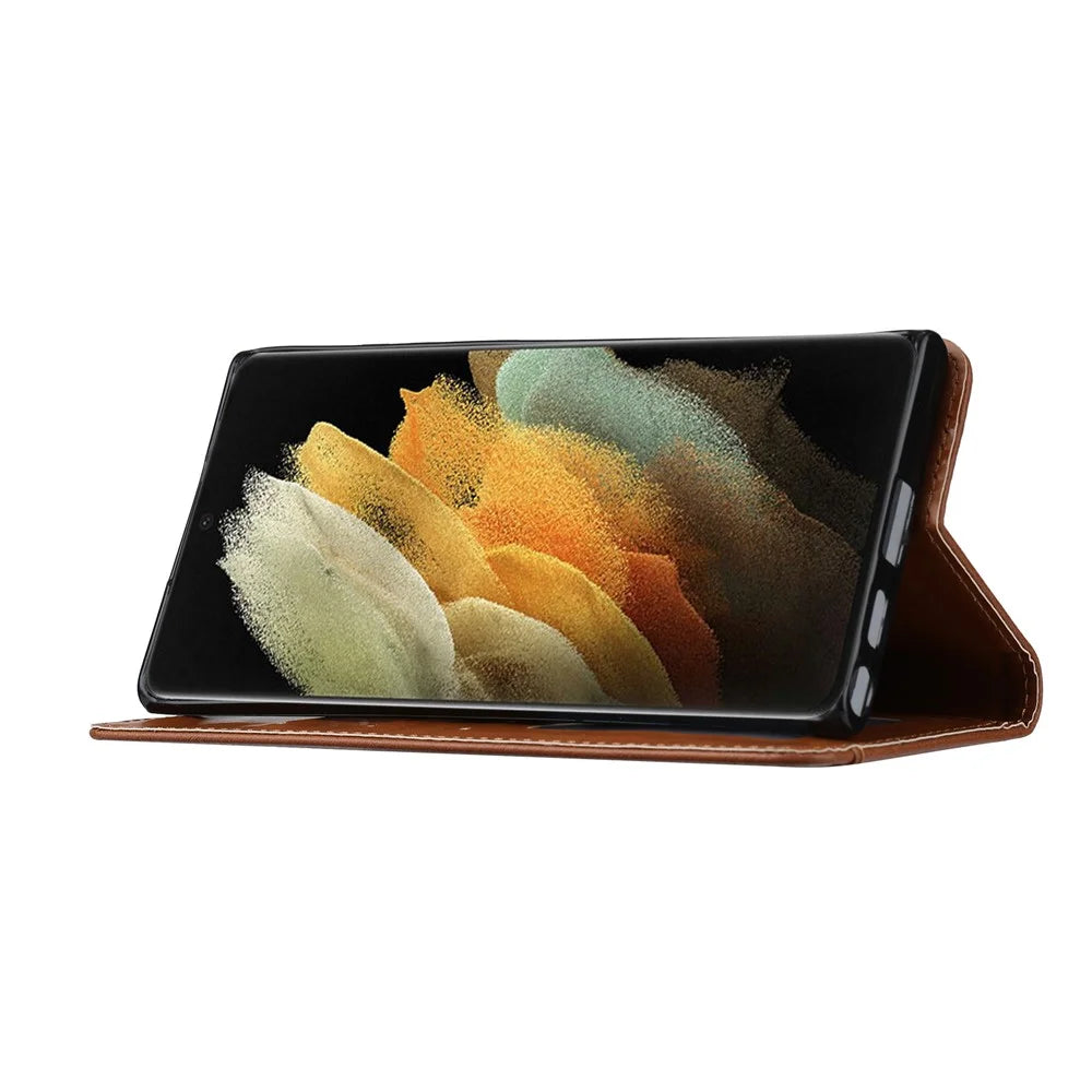Front Card Slot Design Auto-absorbed Case Well-protected Anti-fall Wallet Leather Phone Cover with Stand for Samsung Galaxy S22 Ultra 5G - Black - 5