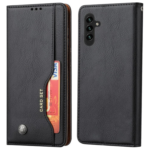 Auto-absorbed Front Card Slot Design Wallet Leather Folio Flip Phone Cover with Stand for Samsung Galaxy A13 5G / A04s 4G (164.7mm) - Black - 1