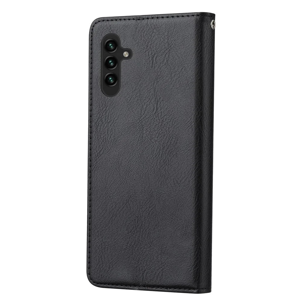 Auto-absorbed Front Card Slot Design Wallet Leather Folio Flip Phone Cover with Stand for Samsung Galaxy A13 5G / A04s 4G (164.7mm) - Black - 3