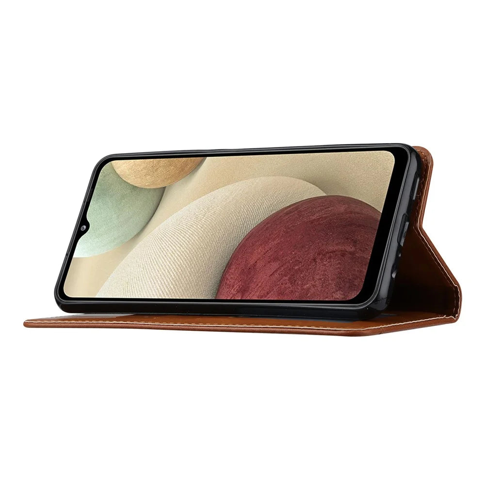 Auto-absorbed Front Card Slot Design Wallet Leather Folio Flip Phone Cover with Stand for Samsung Galaxy A13 5G / A04s 4G (164.7mm) - Black - 5