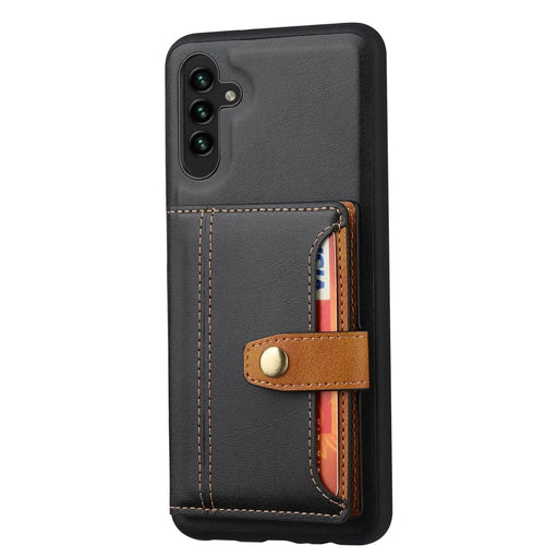 Drop-proof Well-protected Kickstand Design PU Leather Coated TPU Case Cover with Card Slots for Samsung Galaxy A13 5G / A04s 4G (164.7mm) - Black - 2