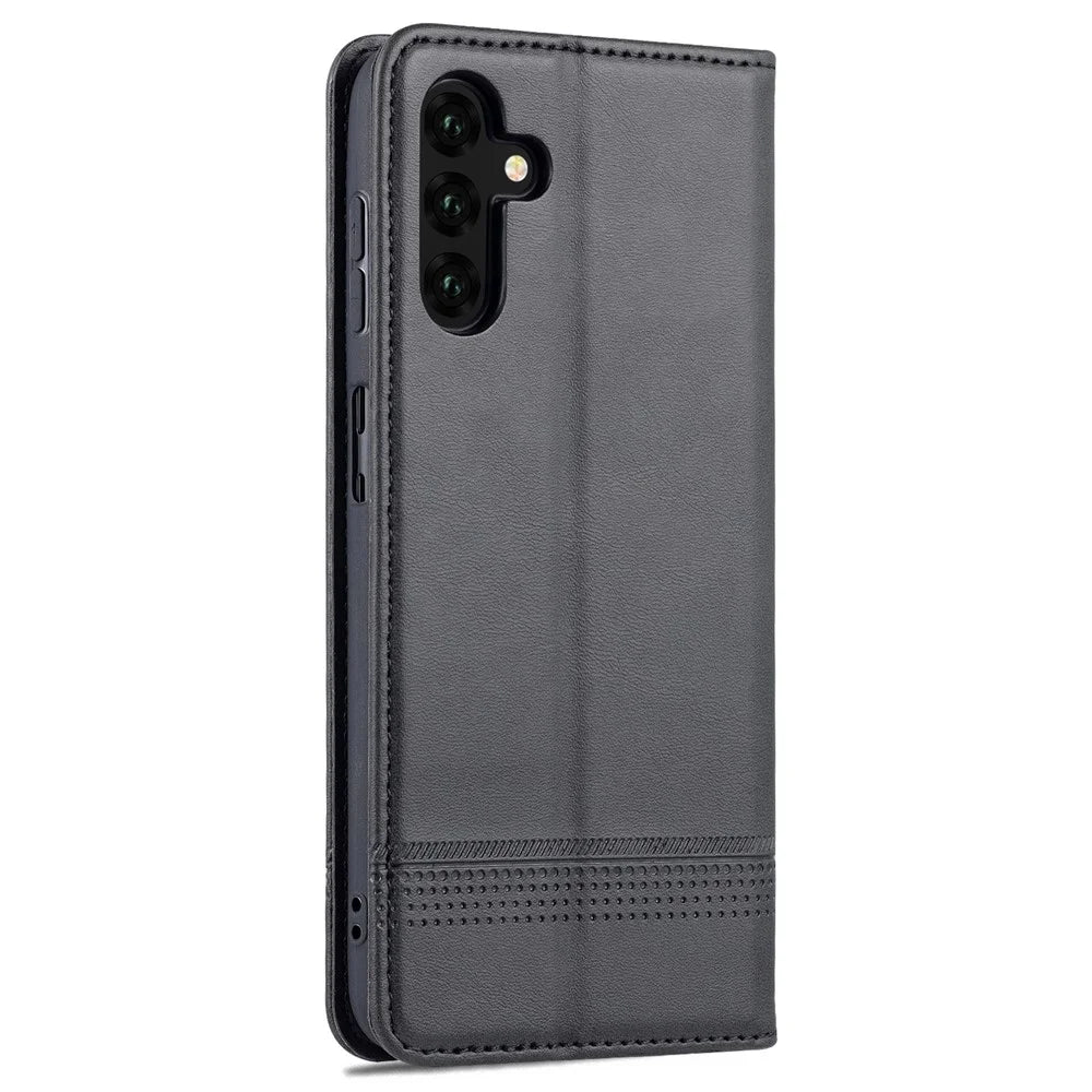 AZNS Drop-proof Auto-absorbed Wallet Design PU Leather Protective Phone Stand Cover Case for Samsung Galaxy A13 5G / A04s 4G (164.7mm) - Black - 3