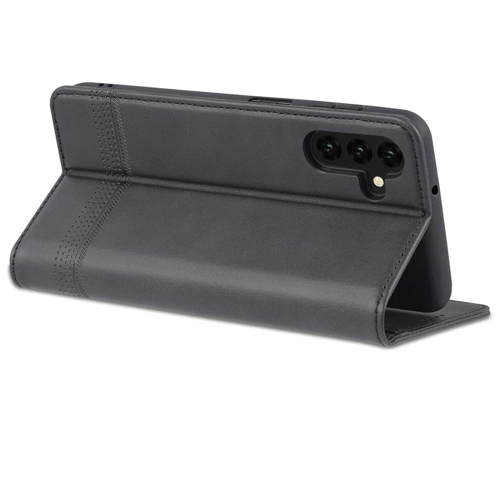AZNS Drop-proof Auto-absorbed Wallet Design PU Leather Protective Phone Stand Cover Case for Samsung Galaxy A13 5G / A04s 4G (164.7mm) - Black - 5