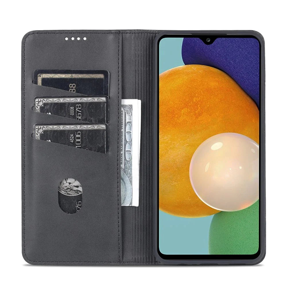AZNS Drop-proof Auto-absorbed Wallet Design PU Leather Protective Phone Stand Cover Case for Samsung Galaxy A13 5G / A04s 4G (164.7mm) - Black - 6