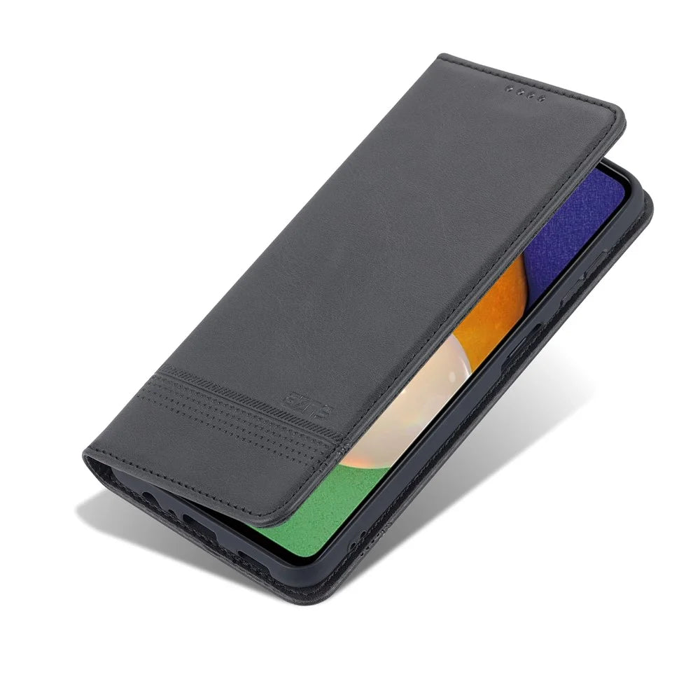 AZNS Drop-proof Auto-absorbed Wallet Design PU Leather Protective Phone Stand Cover Case for Samsung Galaxy A13 5G / A04s 4G (164.7mm) - Black - 7